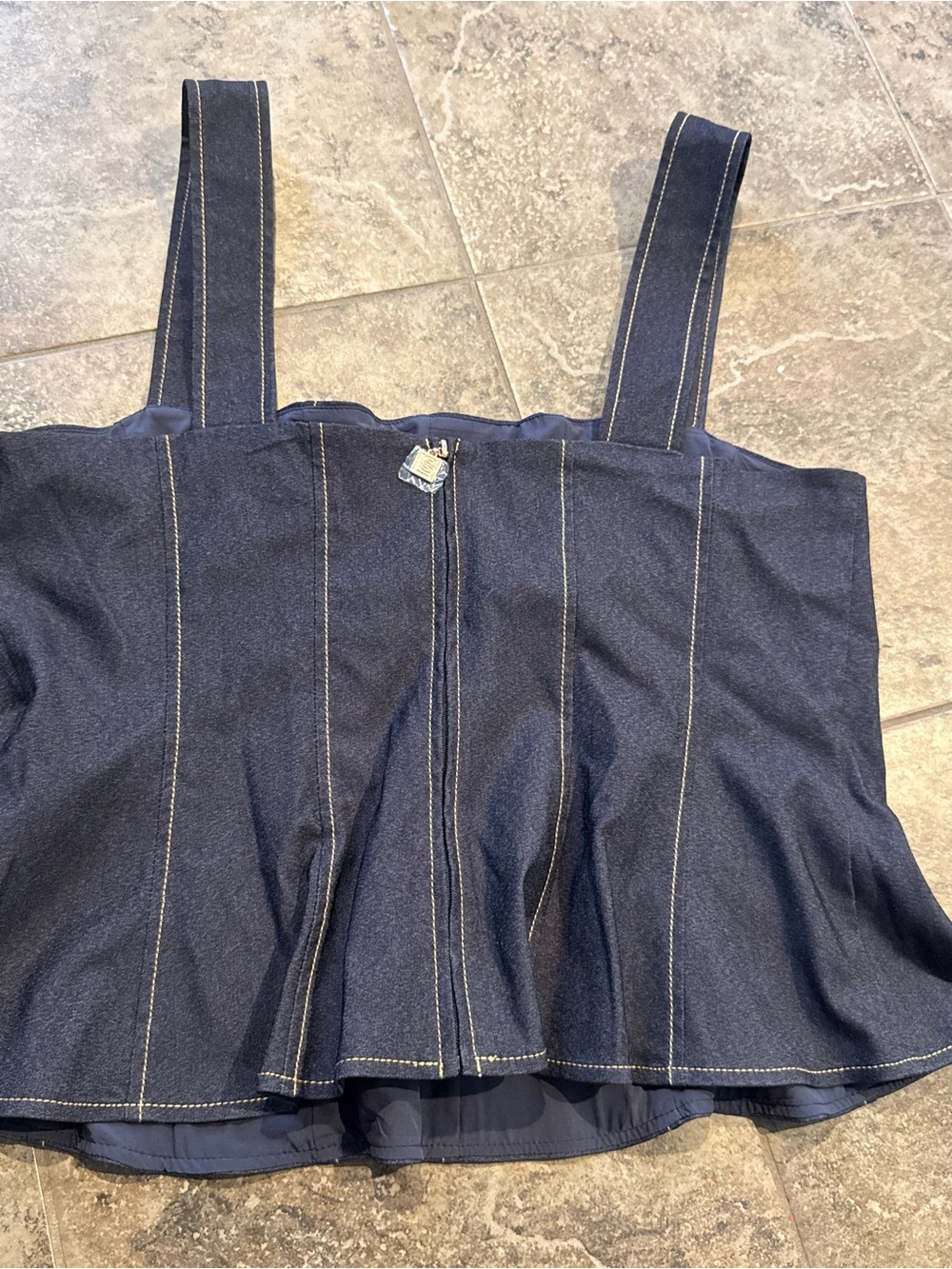 🥦Laundry by Shelli Segal Navy Denim Strap Bustier Top - Picture 4 of 6